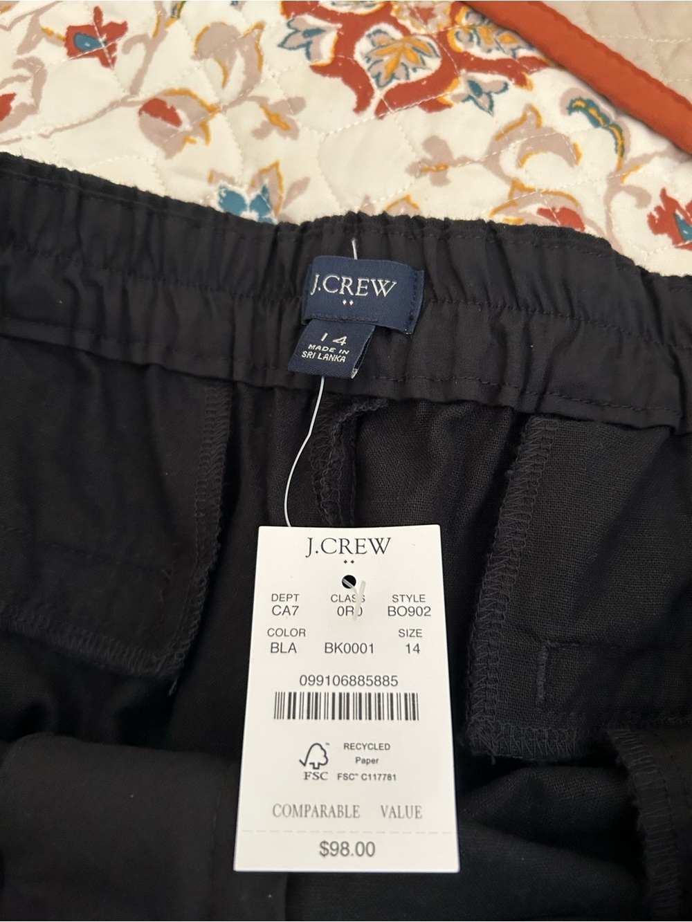 J. Crew Black Women's Cropped Pants with Elastic Waist